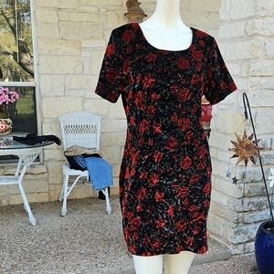 Vintage California Gold Rush Red Floral Gold Metallic Trim Velvet Dress L